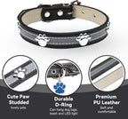 Reflective Leather Paw Print Collar