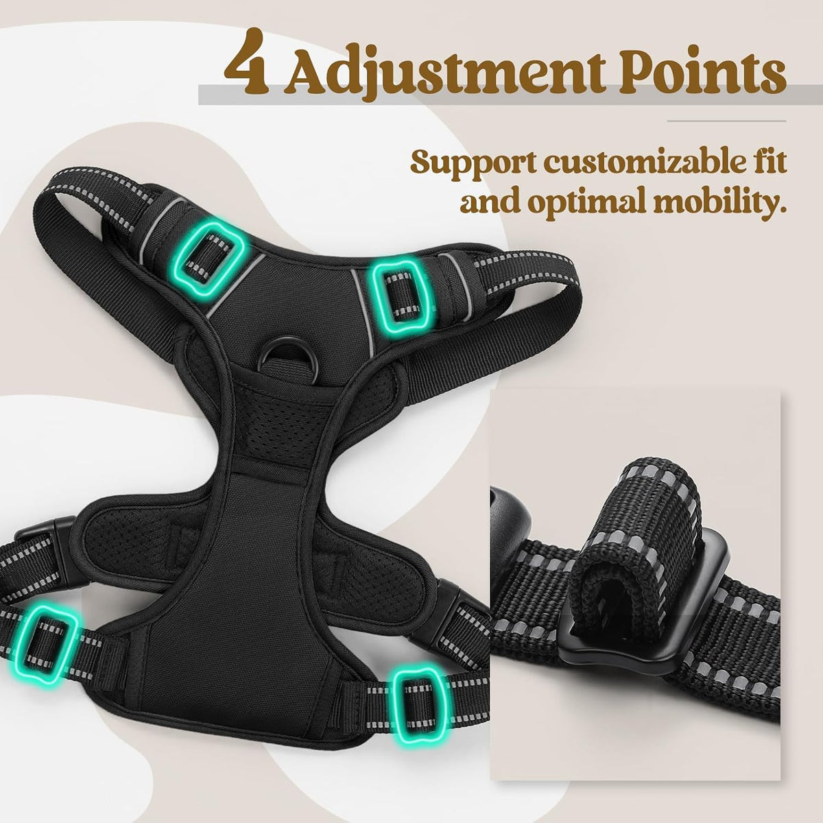 No Pull Pet Vest Harness for Large Dogs with 2 Leash Clips