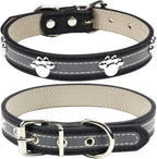 Reflective Leather Paw Print Collar