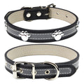 Reflective Leather Paw Print Collar